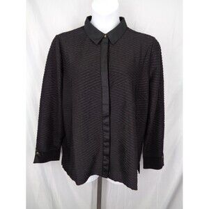 Chicos Black Textured Travel Knit Button Top Size 4 (20) XXL New